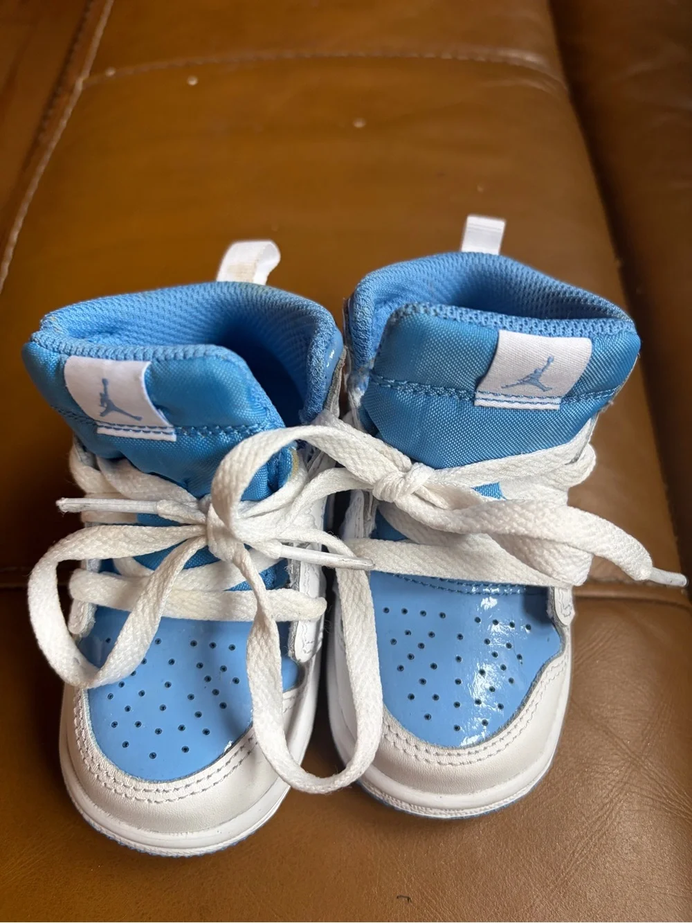 Jordan Kids' White and Light Blue High-Top Sneakers